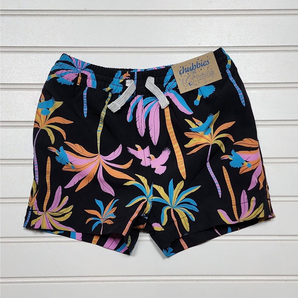 NWT Chubbies The Black Light Nights Toddler Swim Trunks Size 3T Black